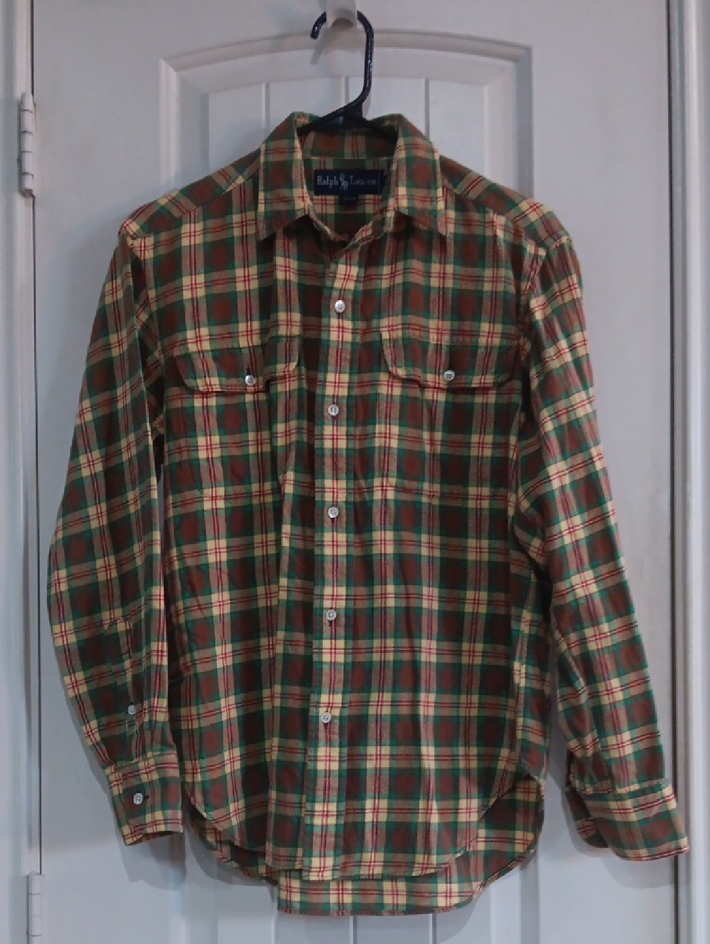 Vtg Ralph Lauren Women’s Collection Plaid Shirt 10 Green Brown Twill Whitfield